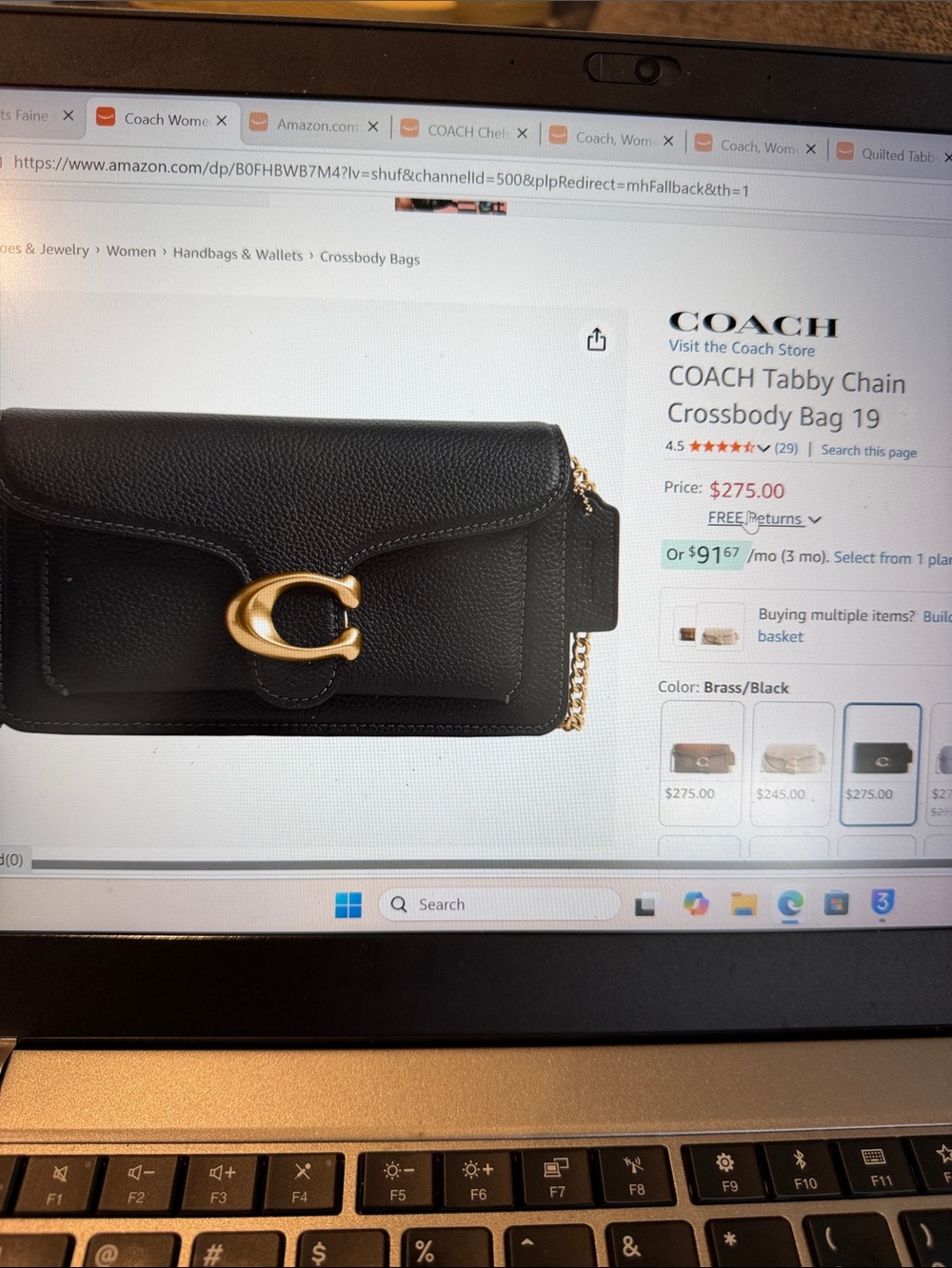 NEW Coach Tabby Chain Crossbody Bag in Black with Brass Hardware